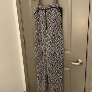 Banana Republic Navy with Cream Lace Sleeveless Cropped Jumpsuit 0